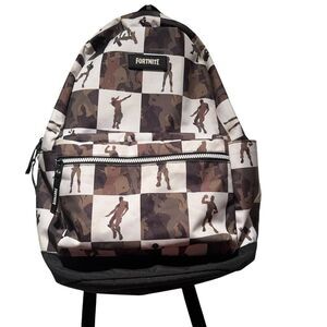 Fortnite Backpack Camouflage Checkered Black‎ Brown White Unisex One Size 18"